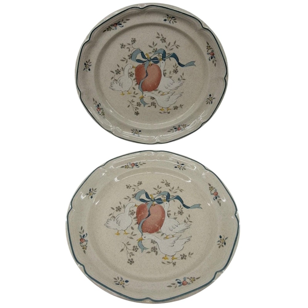 *Chips on Back* Vintage Set of 2 Marmalade Goose 10.5" Dinner Plates Display